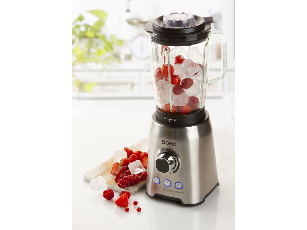 DOMO Blender with 1.5lt Glass Jug, Blender for Smoothies with Adjustable Speed ​​& 3 Programs + Recipe Book